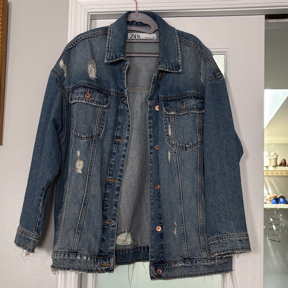 Zara Blue Distressed Denim Jacket